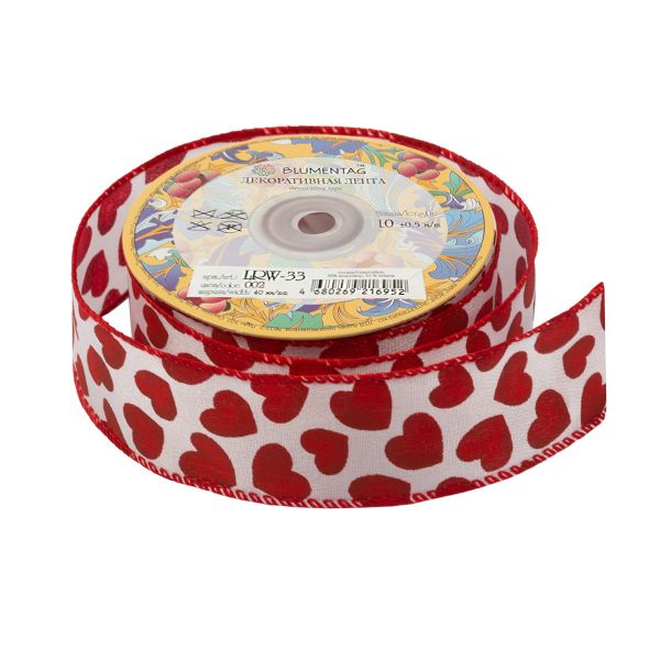 Лента декоративная 40 мм / 10±1 метров, 001 белый/розовый, Blumentag LRW-33