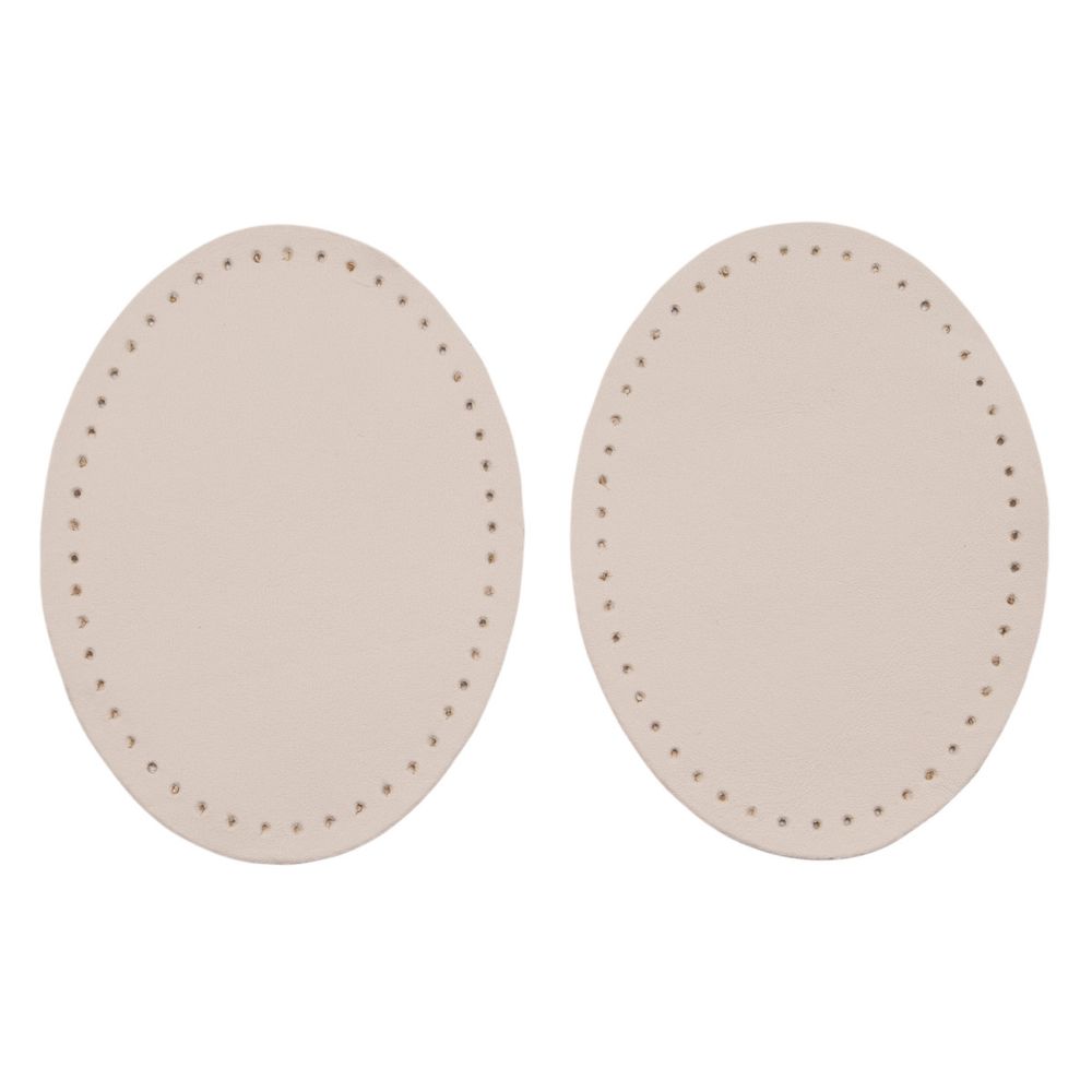Заплатки пришивные из кожи, овал 6х8,2см с перфорацией, 2 шт, 100% кожа, 06 бежевый, 9114