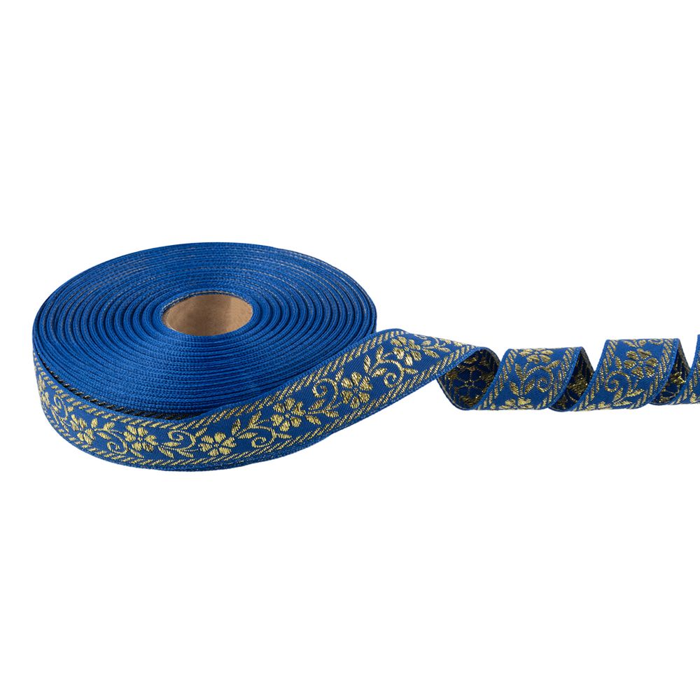 Лента (тесьма) жаккардовая 23.0-25.0 мм, / 25 метров, синий /под золото, Blitz