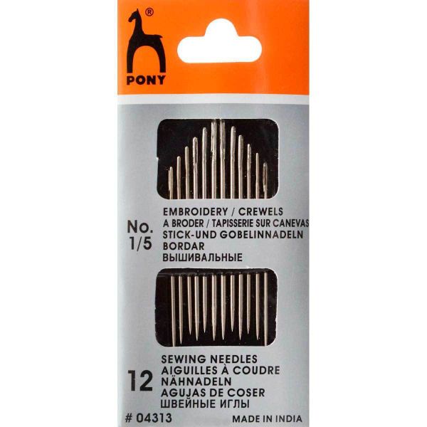 Иглы ручные для вышивания и шитья №1-5,12 шт, Pony