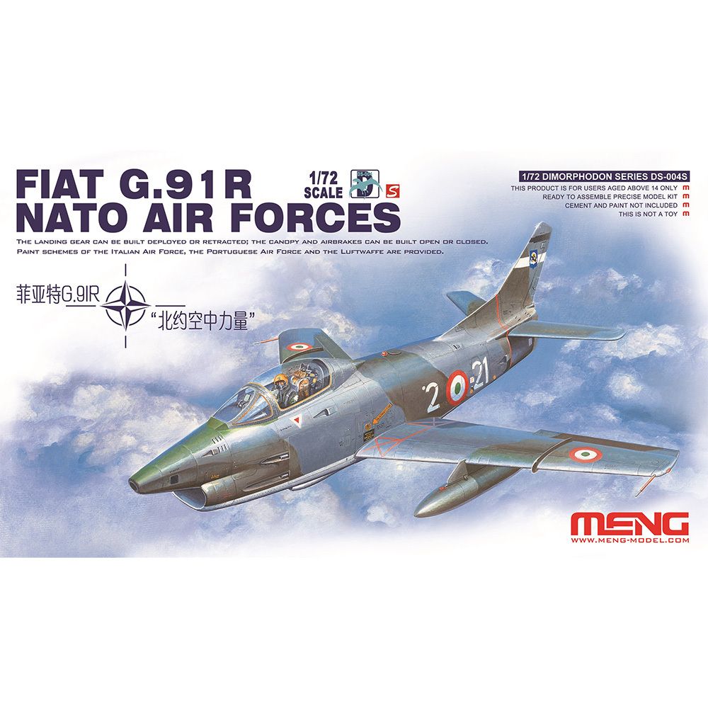 Модель сборная: самолет, FIAT G.91R NATO AIR FORCES 1/72, Meng DS-004s