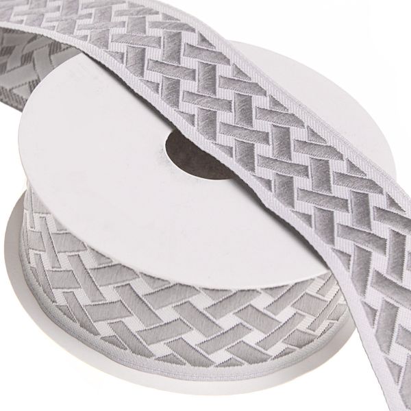 Лента (тесьма) жаккардовая 35.0 мм / 10±0.5 метров, бордюр Плетеный орнамент 35274 V4 серый