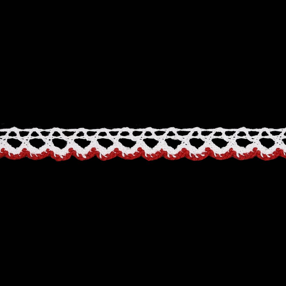 Кружево вязаное (тесьма) 10.0 мм, 10 белый/красный, 13.72 м