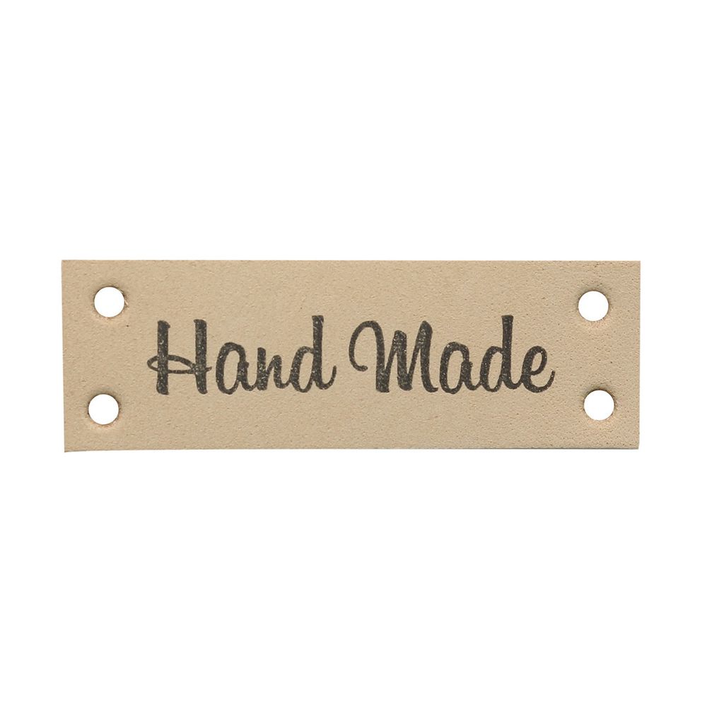 Бирка кожаная пришивная &quot;Hand Made&quot; 1,4х4см, уп.4 шт (бежевый)