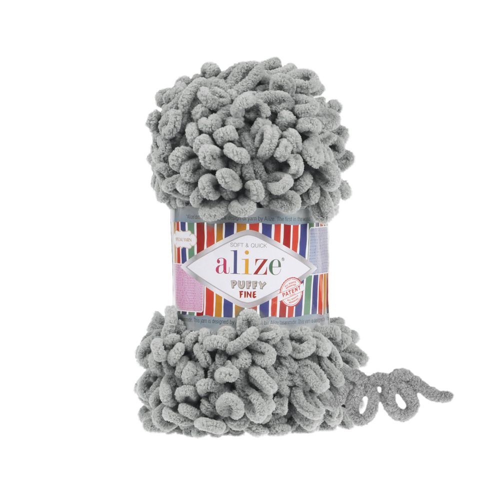 Пряжа Alize (Ализе) Puffy Fine / уп.5 мот. по 100 г, 14.5м, 302 серый туман