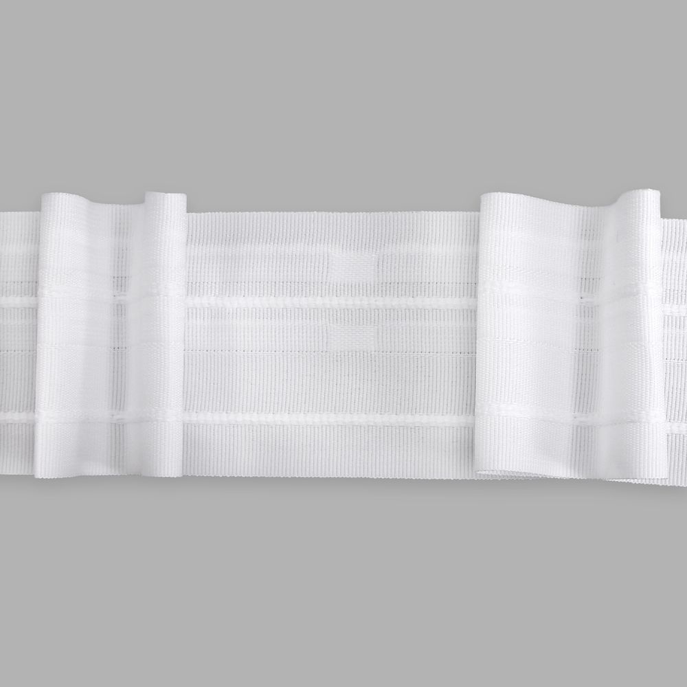 Лента (тесьма) шторная: сборка бантовая (1:2) 60 мм / 10 метров, (2 ряда петель, 2 шнура), белый ТУ, (C93)