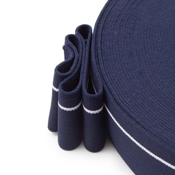 Резинка для мужских трусов и боксеров 35.0 мм / 25 метров, тканая мягкая, 24 г/м, т.синий/белый полоса