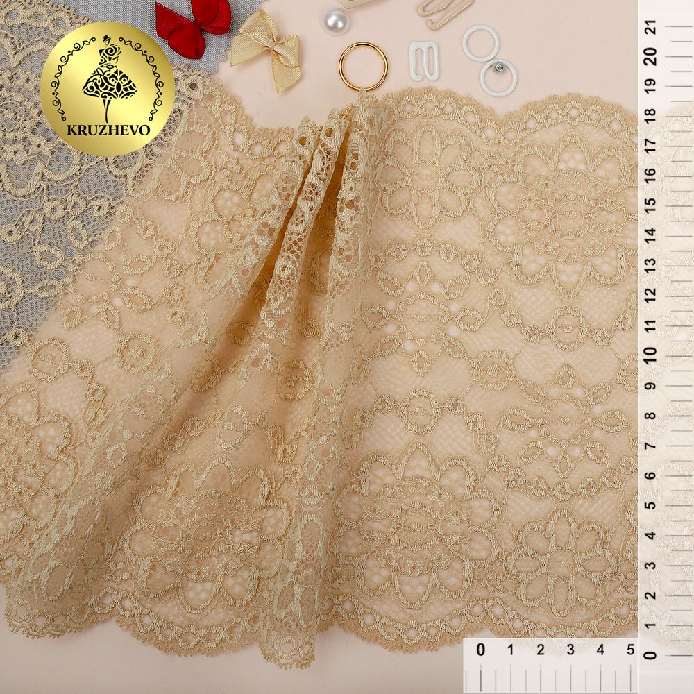 Кружево бельевое эластичное 185 мм / 3 метра, TBY.00755, цв.126 бежевый