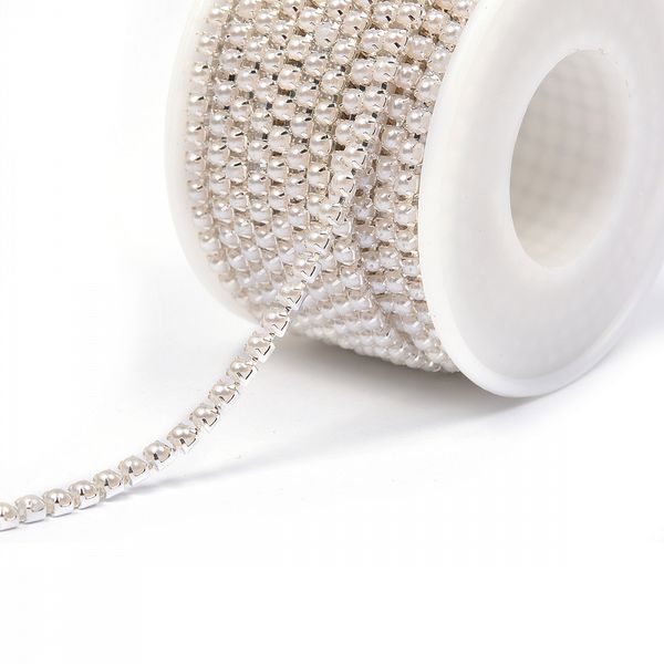 Цепь с жемчугом 05.03.S-1, цв.WHITE/SILVER, 3 мм, 10 м