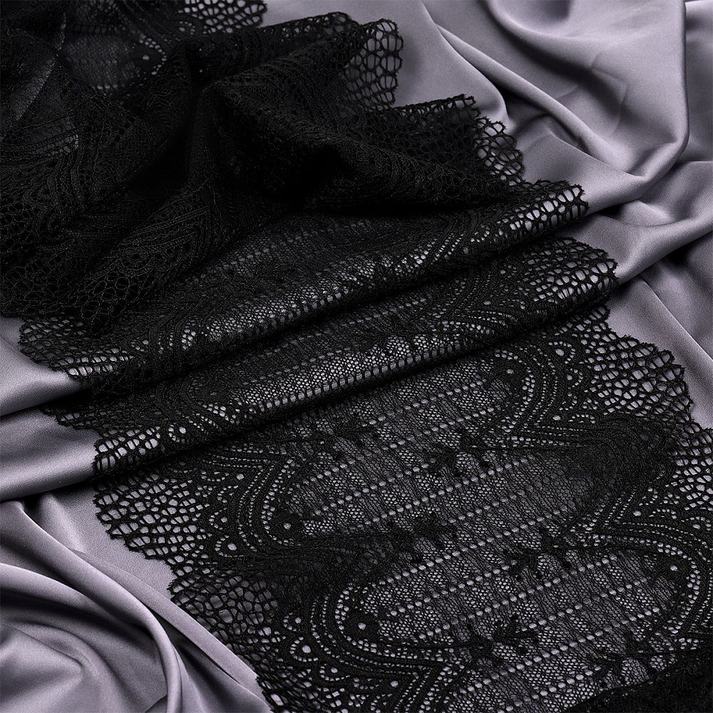 Кружево бельевое эластичное 230 мм / 10 м, 8037, цв.черный, Kruzhevo