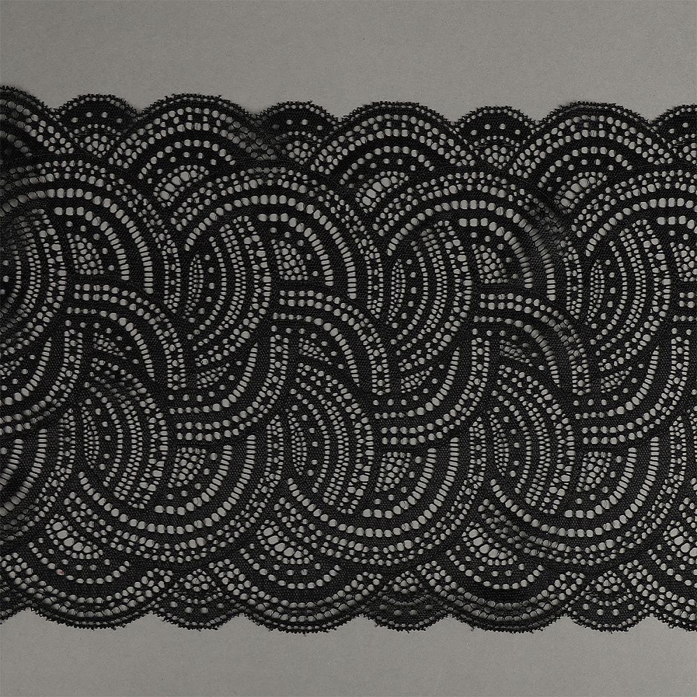 Кружево бельевое эластичное 210 мм / 3 м, 8033 цв.02 черный, Kruzhevo