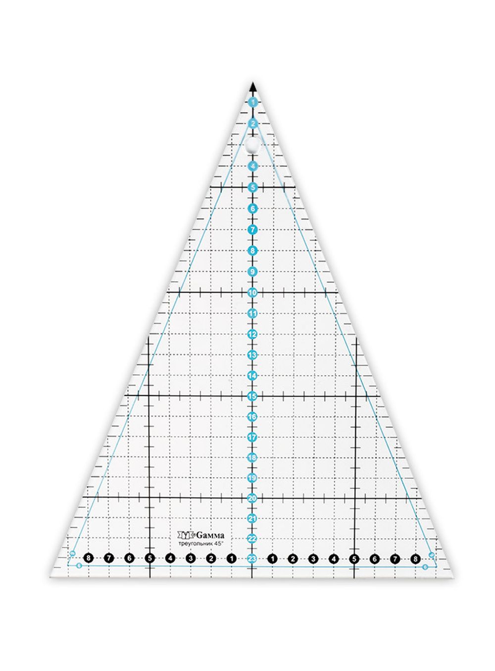 Линейка для пэчворка 24х20 см, треугольник 45°, пластик, Gamma QRL-08