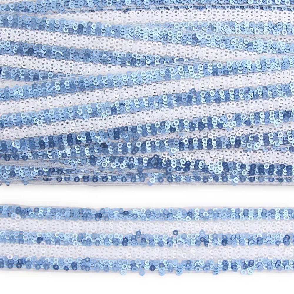 Тесьма с пайетками лампасная 3,5см / 14,63м (голубой), 3AR070