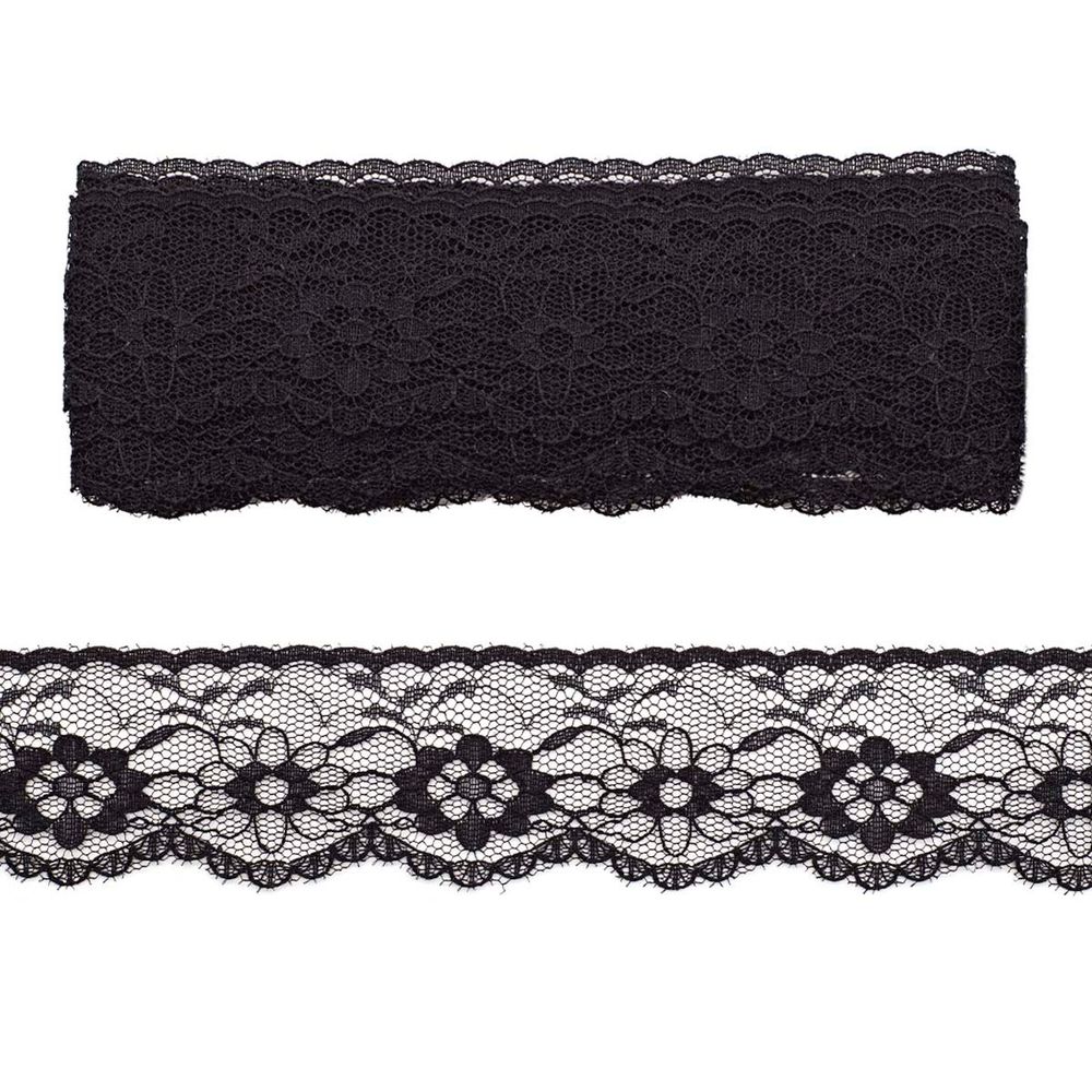 Кружево на сетке 35 мм, 5 м, ±4 см, 0623-1023, черный