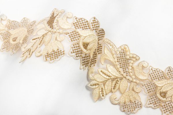 Кружево на сетке широкое 110 мм / 11 м, TL005BE бежевый, Gamma GFLM-24087