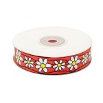 Лента репсовая (в рубчик) Ромашки 1,5см*22.86 м (красный)