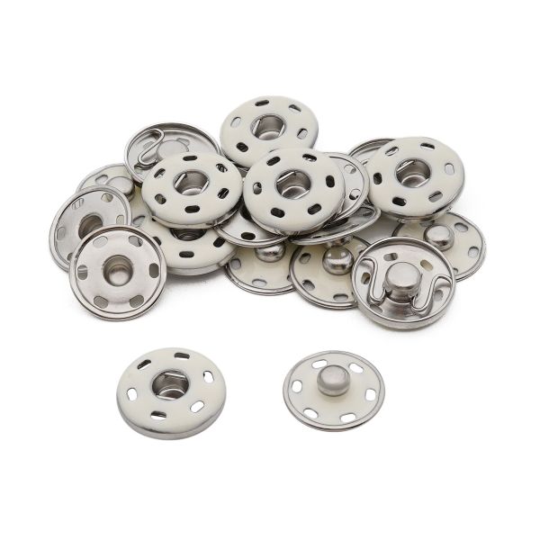 Кнопка пришивная металл ⌀21.0 мм, никель / белый, 10 шт, КПР6