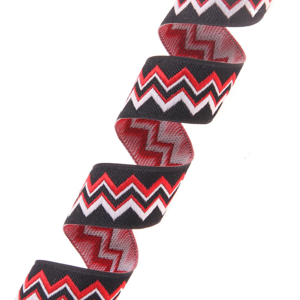 Лента (тесьма) жаккардовая 20.0 мм / 10±0.5 метров, Зигзаг 20278 V1 черный/красный