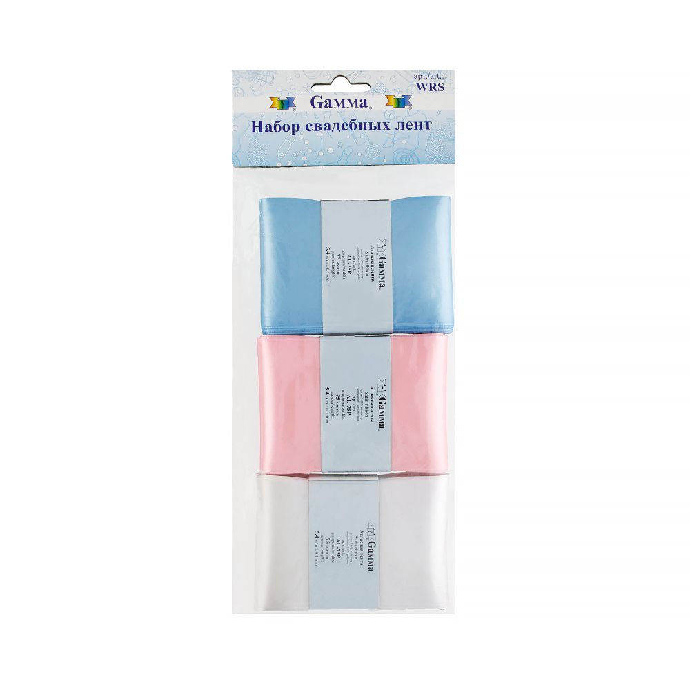 Набор свадебных лент 75 мм, 3х5.4 м, 02 белый/розовый/голубой, Gamma WRS