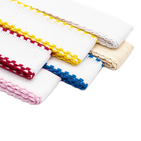 Канва-лента c обработанным цветным краем, набор 14ct, 1,5мх3,5см, 6 шт, натуральный и белый цвета, Bestex