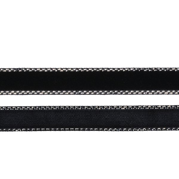 Лента бархатная (тесьма) 10.0 мм / 30 метров, нейлон, черный-серебро, уп. 30 м, M10009