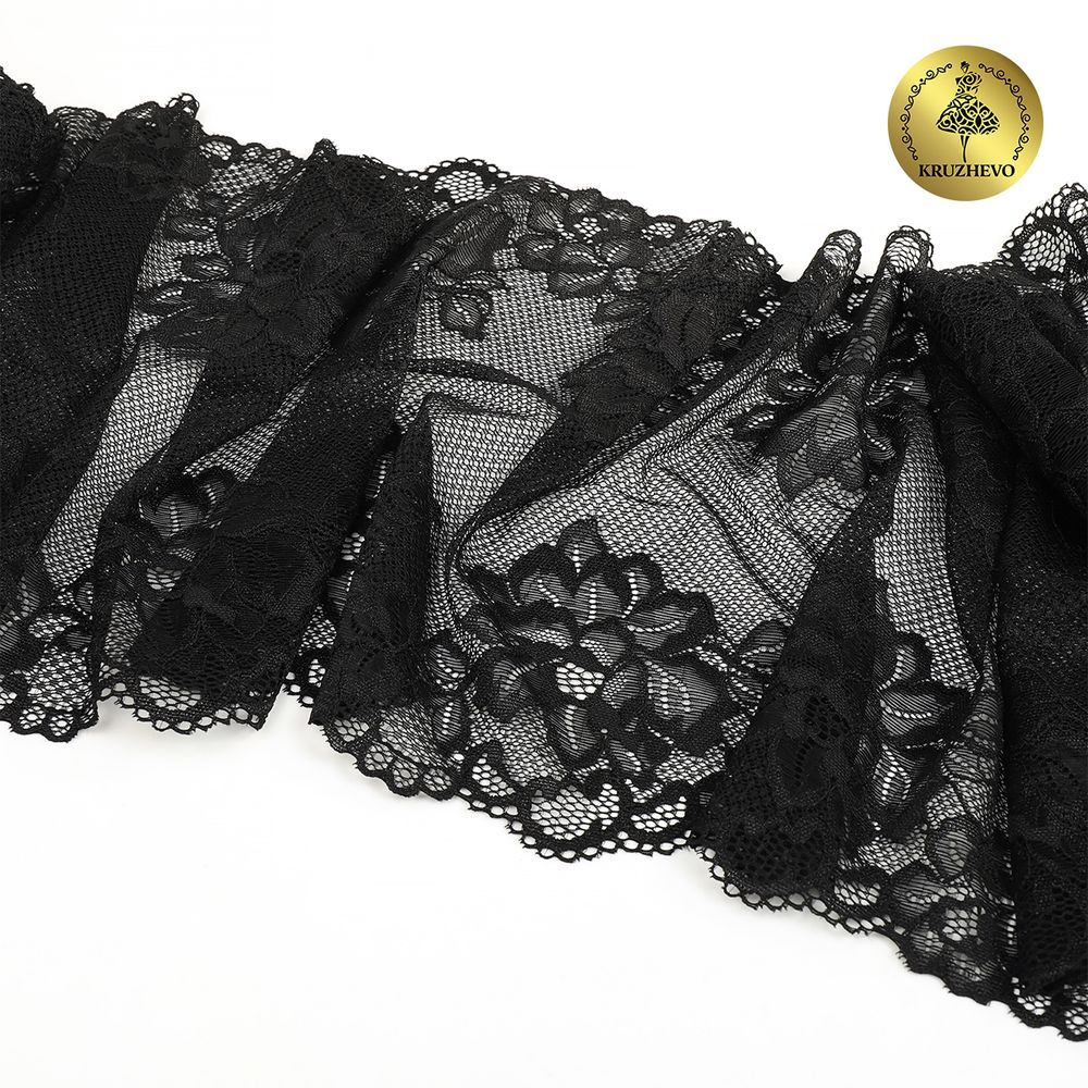 Кружево бельевое эластичное Kruzhevo 245 мм / 10 м, 6333, цв.02 черный /TOS/