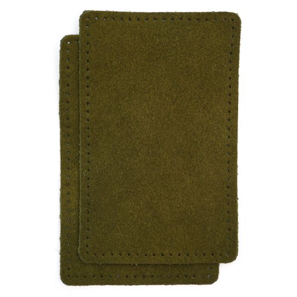 Заплатки пришивные из замши, прямоугольник 8х12,7см с перфорацией, 2 шт, 100% кожа, 33 хаки, 59123