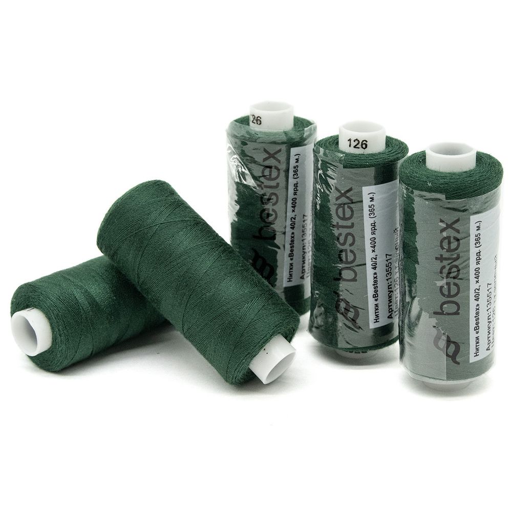 Нитки швейные бытовые Bestex 40/2, 365 м (400 ярд) / 10 кат., 126 лесной зеленый