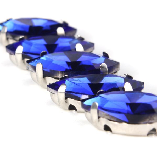 Хрустальные стразы в цапах формы миндаль, синий 7х15 мм, 5 шт., МЦ010НН715