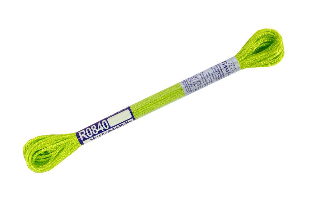 Мулине Gamma вискоза 100%, цв.R0840 яр.салатовый, 12 мотков по 8 метров