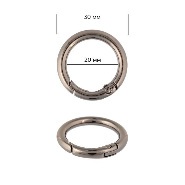 Карабин металл кольцо ⌀20.0 мм (30 мм) 107911, цв. чер.никель уп. 10 шт