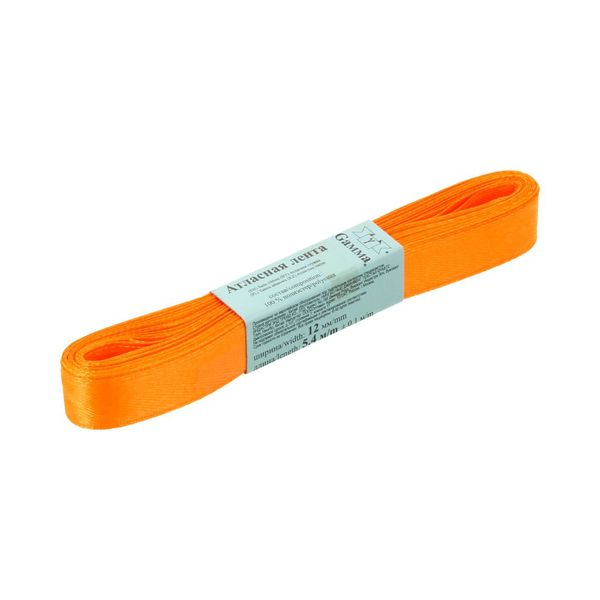 Лента атласная 1-сторонняя 12.0 мм / 10 шт по 5.4 метра, №137 оранжевый, Gamma AL-12P