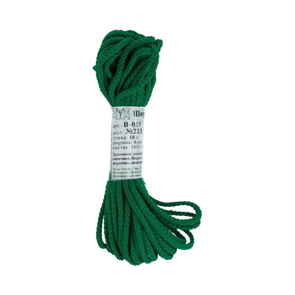 Шнур плетеный 3.5-4 мм, 5х10 м, крупн. плетение, 223 зеленый, Gamma В-035