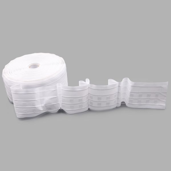 Лента (тесьма) шторная: сборка бантовая (1:2.75) 80 мм / 50 метров, (2 ряда петель, 4 шнура), C807 белый