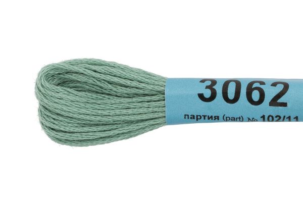 Мулине Gamma 100% хлопок, цв.3062 зеленый, 24 мотка по 8 метров