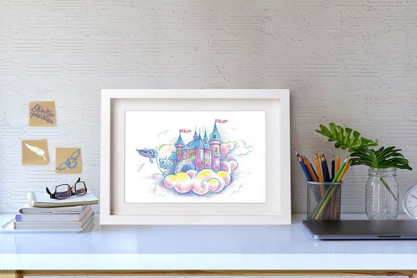 Скетч для раскрашивания цветными карандашами Небесное королевство 29.5х20.5 см, 1 л, Фрея