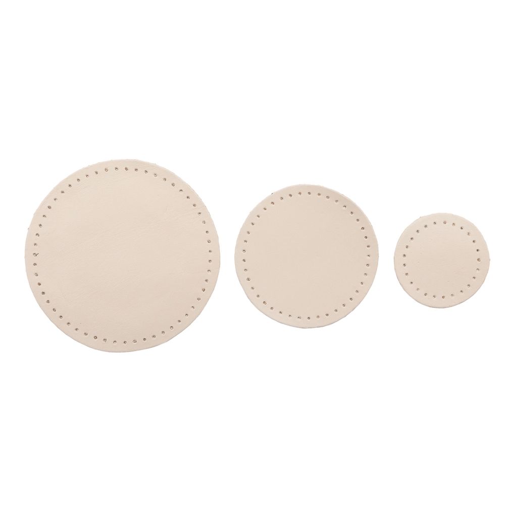 Набор заплаток пришивных из кожи, круг ⌀4см, 6см и 8см, с перфорацией, 3 шт, 100% кожа (06 бежевый), 9401