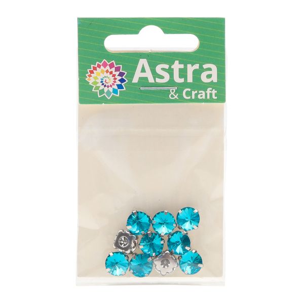 Хрустальные стразы в цапах круглой формы, голубой 8 мм, 10 шт. Astra&Craft, РЦ013НН8