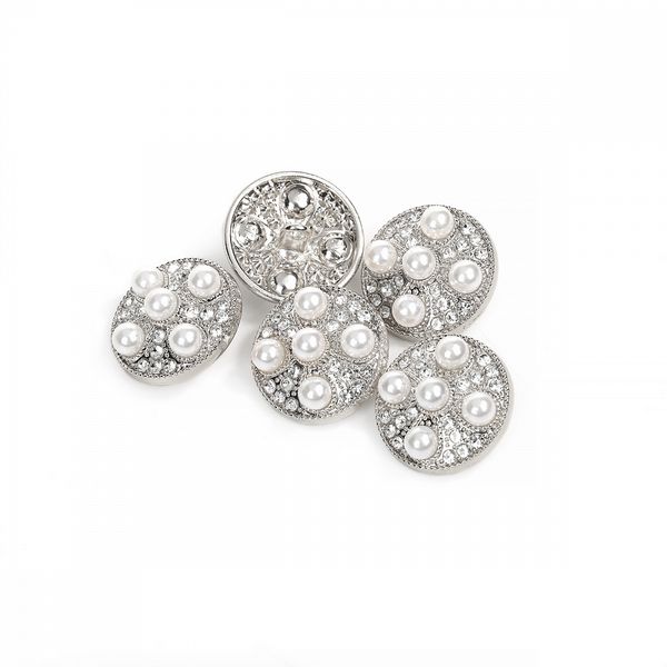 Пуговицы на ножке металлические 34L=21мм, С-MP17 цв.серебро/перламутр, 5 шт