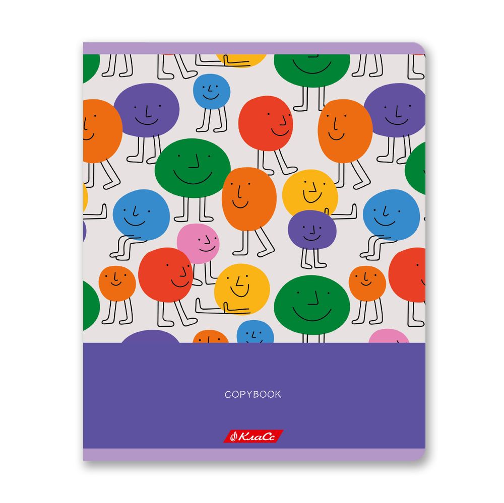 Тетрадь ученическая общая, глянцевая ламинация, A5+ 96 л. на скобе 60 г/м², белизна 100%, 5 шт, клетка в термоусадочной пленке, 000788 Рожицы, Светоч 96ТЕТк-004