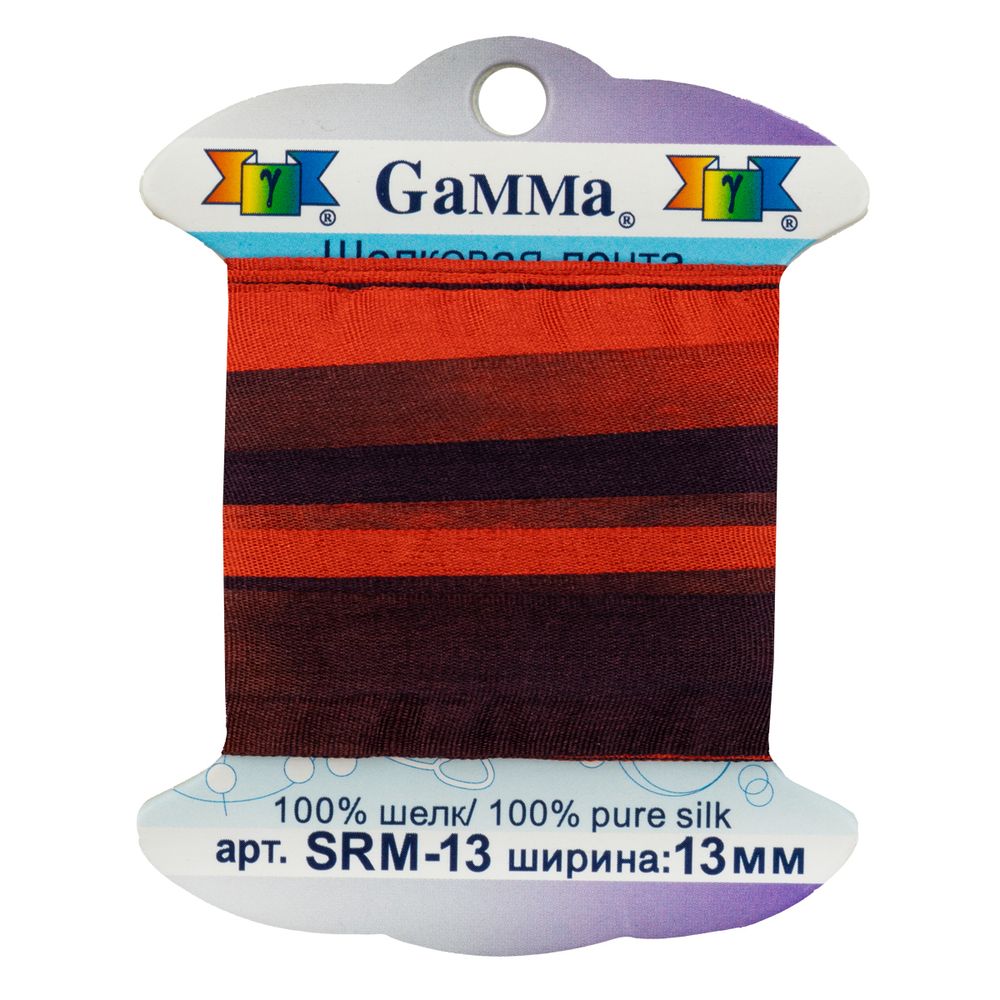 Лента (тесьма) шелковая 13.0 мм / 9.1±0.5 метров, M120 красный/т.бордовый, Gamma SRM-13