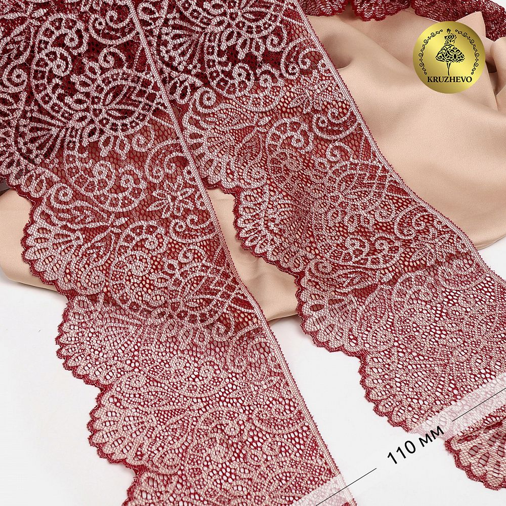 Кружево эластичное (стрейч) 110 мм, 40992PP цв.бордо+св.розовый, 3 метра, Kruzhevo