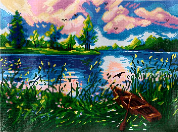 Алмазная (кристальная) мозаика Фрея, Лодка в камышах, 40х30 см