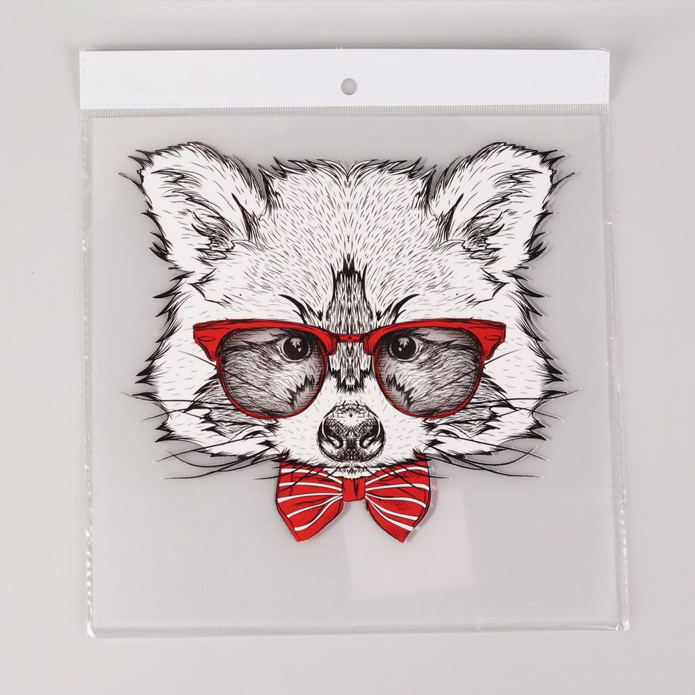 Термотрансфер енот в очках 16,5х19см 5 шт