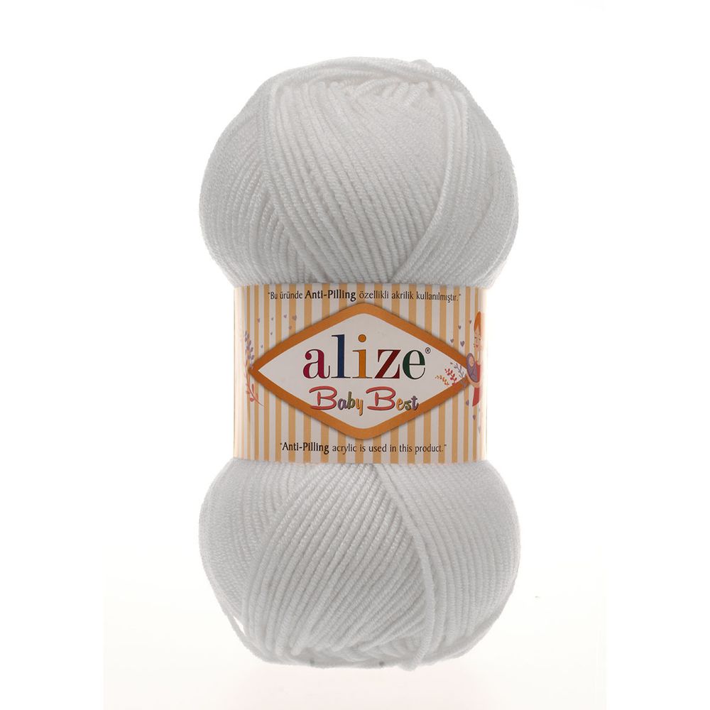 Пряжа Alize (Ализе) Baby Best / уп.5 мот. по 100 г, 240м, 055 белый A