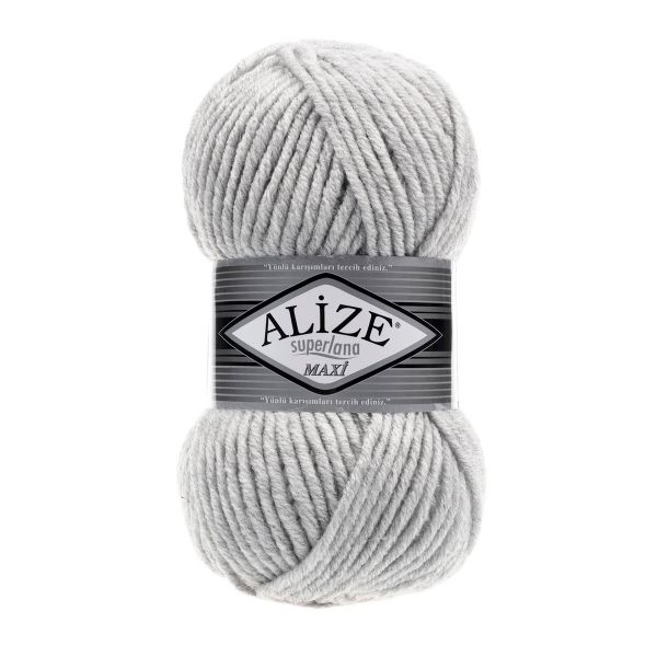 Пряжа Alize (Ализе) Superlana Maxi / уп.5 мот. по 100 г, 100м, 208 светло-серый меланж A
