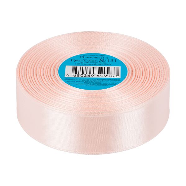 Лента атласная 1-сторонняя 25.0 мм / 33±2 метра, 151 бледно-розовый, Gamma