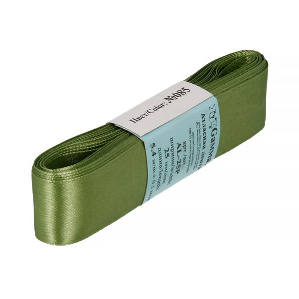 Лента атласная 1-сторонняя 25.0 мм / 5 шт по 5.4 метра, №085 серо-зеленый, Gamma AL-25P