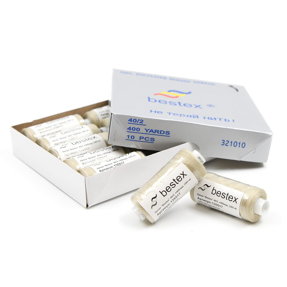 Нитки швейные бытовые Bestex 40/2, 365 м (400 ярд) / 10 кат., 234 серо-белый