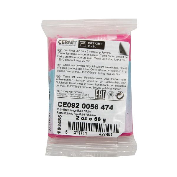 Полимерная глина Cernit Translucent запекаемая, прозрачная 56 гр, 474 прозрачный рубин